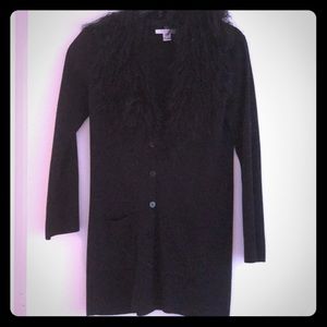 B Gold Studio long Cardigan sweater with Fur.